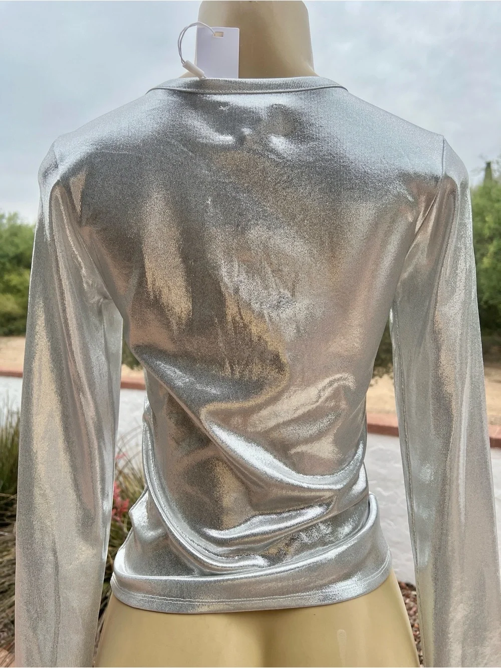 NWT $69 EVERY - Silver Metallic Long Sleeve Top - Picture 2 of 7